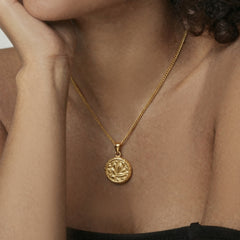 18K Gold-Plated Embossed Medallion Necklace