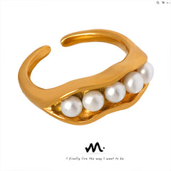 18K Gold-Plated Pearl-Look Pod Open Ring