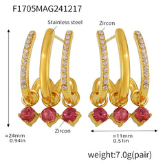 18K Gold-Plated Pink and Clear Cubic Zirconia Drop Earrings