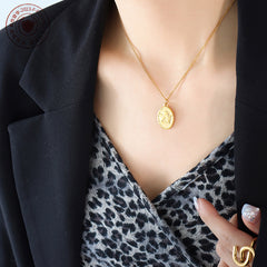 18K Gold-Plated Oval Angel Pendant Necklace