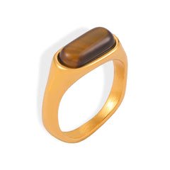 Tiger Eye Rectangle Signet Ring