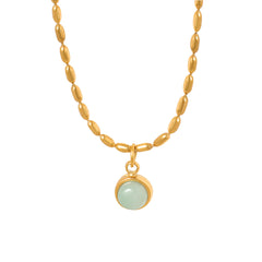Round Natural Stone Pendant Beaded Chain Necklace
