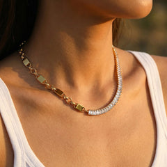 Cubic Zirconia & Chain Split Necklace