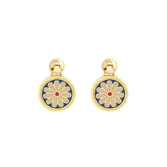 Enamel Daisy Coin Drop Earrings
