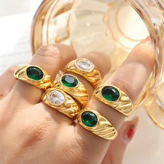 Gold-Tone Oval Cubic Zirconia Band Ring