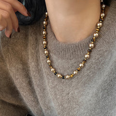 Daphne Tiger-Eye Pearl Beaded Necklace