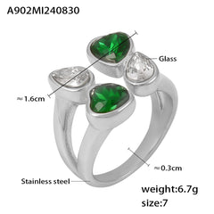 Heart and Teardrop Glass Accent Open Ring