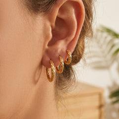 Textured Stainless Steel Hoop Earrings