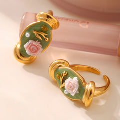 Rose Enamel and Freshwater Pearl Ring Designs