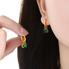 Gold-Tone Square Accent Huggie Earrings