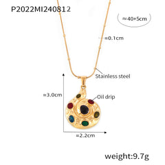 18K Gold-Plated Multicolor Circular Pendant Necklace