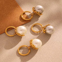 Shell Pearl-Look Flower Cap Drop Earrings