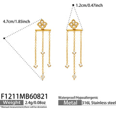 Floral Cubic Zirconia Long Chain Drop Earrings