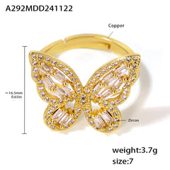 18K Gold-Plated Butterfly Cubic Zirconia Open Ring