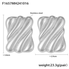 Sculptural Ripple Rectangle Stud Earrings