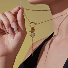 18K Gold-Plated Heart Charm Lariat Necklace