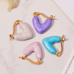 18K Gold-Plated Enamel Heart Huggie Earrings