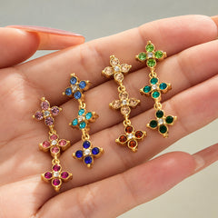 18K Gold-Plated Color Cubic Zirconia Flower Jewelry