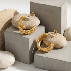 18K Gold-Plated Folded Texture Hoop Earrings