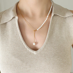 Freshwater Pearl Snake Chain Lariat Necklace
