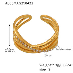 18K Gold-Plated Cubic Zirconia Layered Open Ring