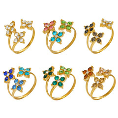 Color Cubic Zirconia Four-Petal Flower Ring