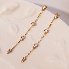 18K Gold-Plated Long Cubic Zirconia Chain Earrings