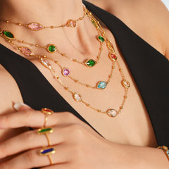 Gold-Tone Faceted Glass Link Necklace