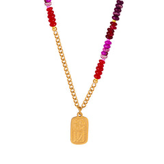 Faceted Bead Plaque Pendant Necklace
