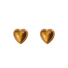 Nicolette Tiger-Eye Heart Stud Earrings