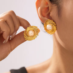 18K Gold-Plated Woven Pearl-Look Stud Earrings
