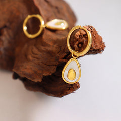 Shell-Inlay Teardrop Hoop Earrings