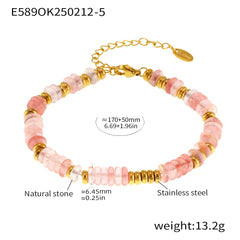 18K Gold-Plated Natural Stone Disc Bead Bracelet