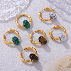Stone Accent Charm Hoop Earrings
