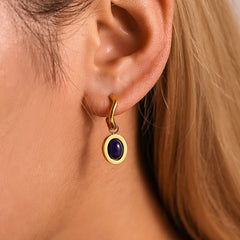 18K Gold-Plated Oval Agate Drop Earrings