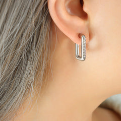 Cubic Zirconia Rectangular Hoop Earrings