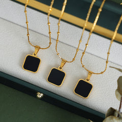 Black Square Pendant Fine Chain Necklace