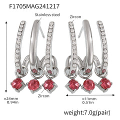 18K Gold-Plated Pink and Clear Cubic Zirconia Drop Earrings