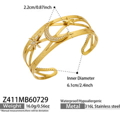 18K Gold-Plated Star, Crescent or Pepper Open Cuff