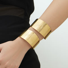 18K Gold-Plated Wide Textured Cuff Bracelet