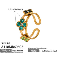 18K Gold-Plated Color Cubic Zirconia Clover Ring