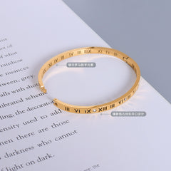 Numeral-Accent Slim Stainless Steel Bangle