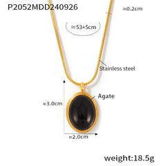 Tiger-Eye & Black Agate Oval Pendant Necklace