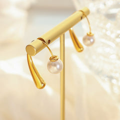 Curved Pearl-Look Drop Earrings