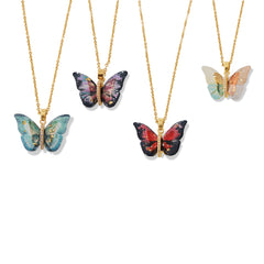 Colorful Resin Butterfly Pendant Necklace & Chain