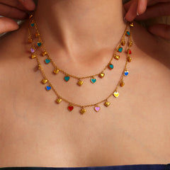 Colorful Enamel Heart Charm Necklace & Bracelet