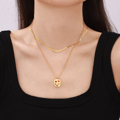 Gold-Tone Geometric Colored Stone Pendant Necklace