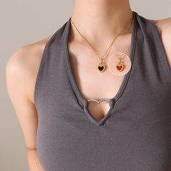 Reversible Shell-Inlay Heart Pendant Necklace