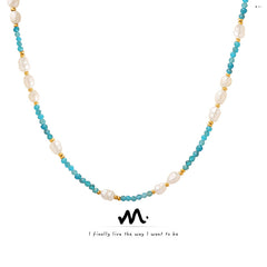Blue Bead & Pearl-Look Necklace