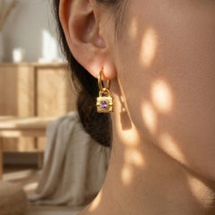 Cubic Zirconia Padlock Charm Hoop Earrings